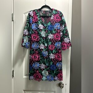 Size 4 Boston Proper Floral Embroidered 3/4 Sleeve Dress